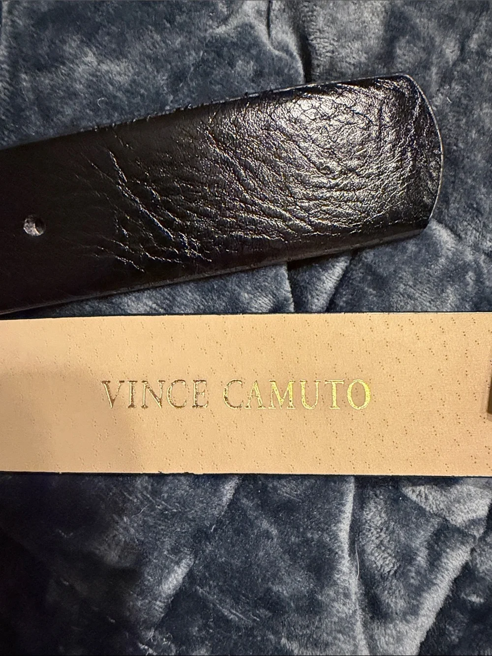 Vince Camuto Black Leather Belt with Double Gold Ring Buckle